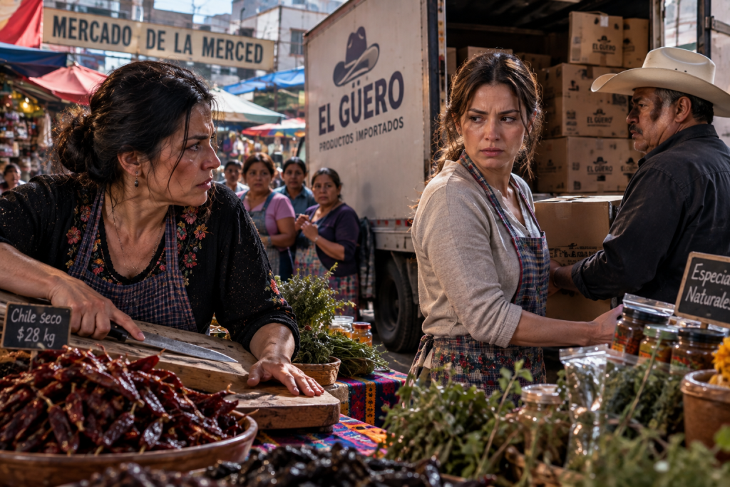 El sobre pesaba menos que una tortilla, pero para Martha parecía contener todo el futuro de La Merced. Lo abrió detrás de su puesto, mientras afuera los comerciantes discutían con los hombres de la camioneta negra. Dentro había tres hojas dobladas. 1 7 1